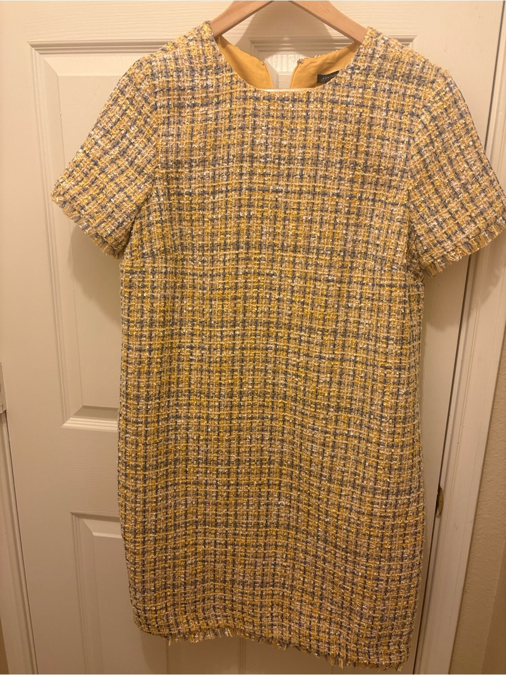 Ann Taylor Yellow and Gray Tweed Short-Sleeve Shift Dress A177